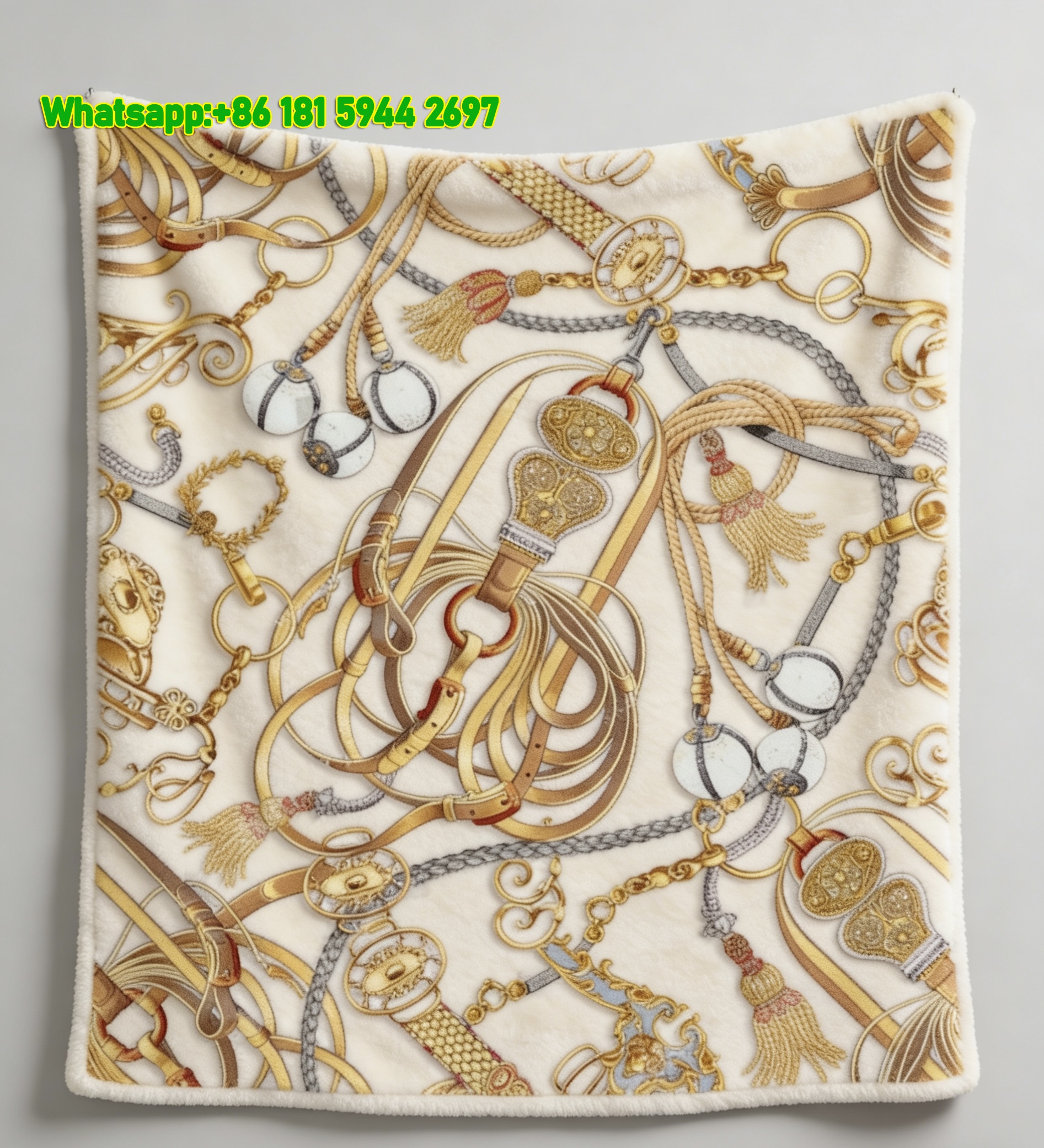 Hermès Luxury Gold Equestrian Harness Flannel Throw Blanket IMG_5228